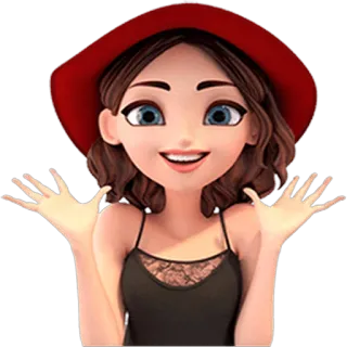 😃 kobieta, kreskówka, kapelusz, uśmiech, dziewczyna telegram sticker