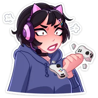 🎮 gamer, marah, stik game, telinga kucing, headset, kartun, frustrasi, kemarahan telegram sticker