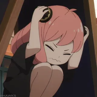 🍥 Anya Forger Spy x Family animé, dessin animé, Anya Forger, Spy x Family, mignon, fille, cheveux roses, inquiète telegram sticker