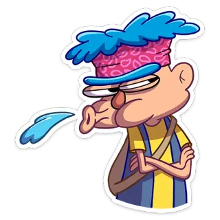 🥴 cartoon, character, sticker, funny, blue hair, goofy telegram sticker