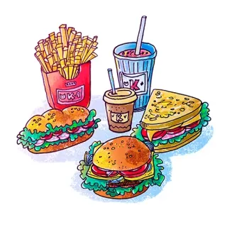 🍔 еда, бургер, сэндвич, картофель фри, напиток whatsapp sticker