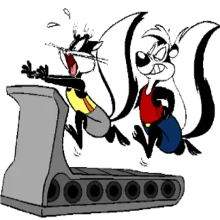 😏 Sylvester cartoon, skunk, cat, treadmill, exercise, cartoon character, running telegram sticker