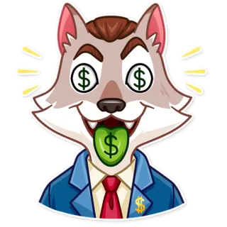 🤑 loup, argent, affaires, dollar, costume, dessin animé telegram sticker