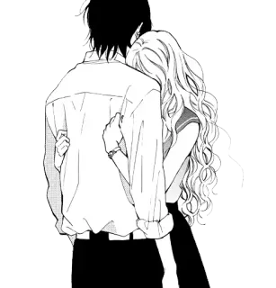 🤔 anime, hug, couple, romance, black and white telegram sticker