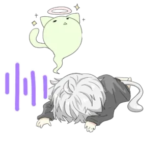 😖 animé, chat, triste, épuisé, ange, esprit whatsapp sticker