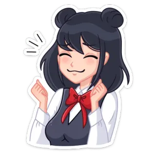 ☺️ fille anime, dessin animé, mignon, joyeux, noeud rouge, cheveux noirs telegram sticker