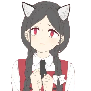 😓 Anime, Oreilles de chat, Fille, Mignon, Inquiet, Yeux rouges, Tresses telegram sticker