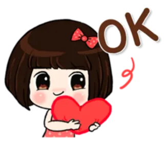 👌 OK Mädchen, ok, Herz, Liebe, süß, Zustimmung, Cartoon telegram sticker
