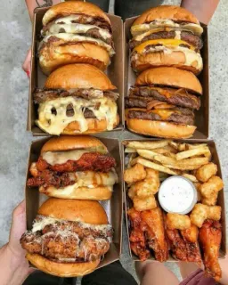 🍔 Essen, Burger, Hähnchen, Pommes, Chicken Wings, Tots, Käse whatsapp sticker