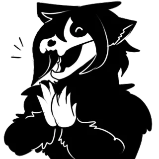 😆 фурри, монстр, существо, чёрный, белый, мультфильм whatsapp sticker