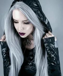 🔮 gotik, wanita, hoodie, rambut perak, potret whatsapp sticker