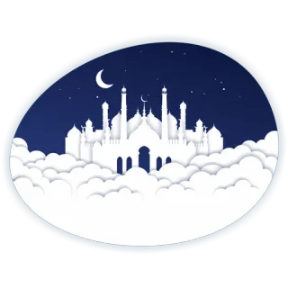 🖐 มัสยิด, อิสลาม, อาคาร, กลางคืน, พระจันทร์, เมฆ whatsapp sticker