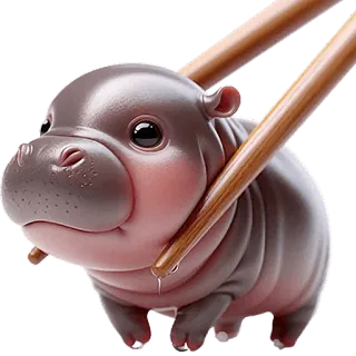 🥢 hippo, cute, animal, kawaii, food, sushi, chopsticks telegram sticker