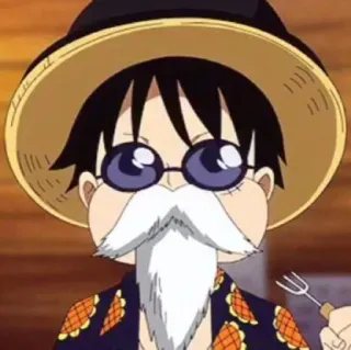 👒 Monkey D. Luffy One Piece Anime, One Piece, Monkey D. Luffy, Dibujos animados, Divertido, Barba, Tenedor telegram sticker