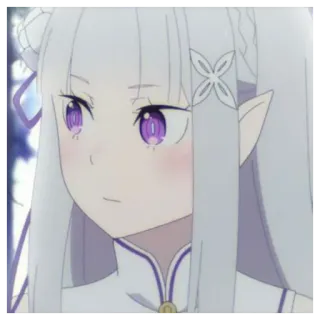 🎀 Emilia Re:Zero Anime, Elfo, ojos morados, pelo blanco, Emilia, Re:Zero whatsapp sticker