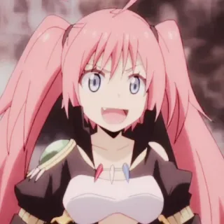 🍡 Milim Nava That Time I Got Reincarnated as a Slime Anime, Manga, Fantasi, Karakter, Raja iblis, Rambut merah muda, Imut telegram sticker