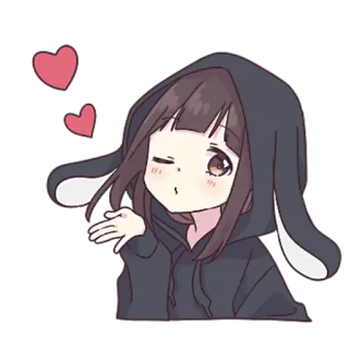 😘 Anime, Mädchen, süß, kawaii, Hoodie, Herzen, Zwinkern, Cartoon whatsapp sticker