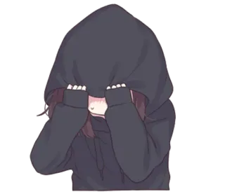 😣 Anime, Bluza z kapturem, Nieśmiały, Ukrywanie się, Zawstydzony, Słodki, Kawaii telegram sticker