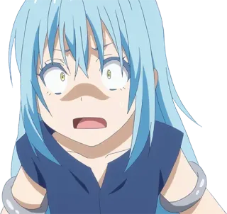 😨 Rimuru Tempest That Time I Got Reincarnated as a Slime Anime, Réincarné en slime, Rimuru, Tempest, Inquiet, Cheveux bleu clair, Personnage animé telegram sticker