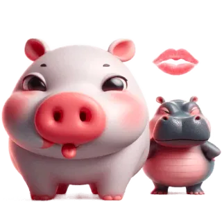 😘 cerdo, hipopótamo, dibujos animados, animal, lindo, kawaii, pegatina telegram sticker
