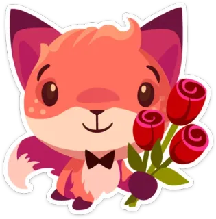 💐 volpe, cartone animato, animale, rose, fiori, papillon, carino telegram sticker