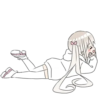 😊 Anime, Gadis, Lucu, Berbaring, Kartun, Rambut putih, Pita telegram sticker