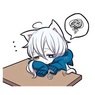 😞 anime, cat ears, sad, sticker, cartoon, cute telegram sticker