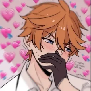 😳 Tartaglia Genshin Impact IT'S TOO MUCH FOR ME... anime, hearts, blushing, tartaglia, genshin impact, fanart telegram sticker