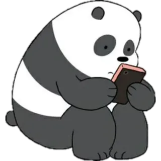 😔 Panda We Bare Bears panda, bear, cartoon, phone, sitting, cute telegram sticker