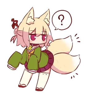 ❓ Anime, Renard, Kemonomimi, Point d'interrogation, Mignon, Chibi, Queue, Personnage telegram sticker