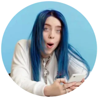 😮 Billie Eilish 比莉·艾利什, 歌手, 音乐人, 名人, 流行歌手, 蓝发 telegram sticker
