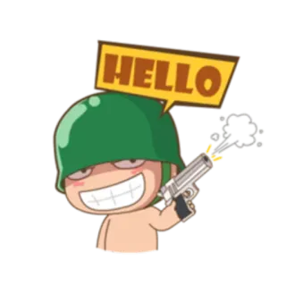 👋 HELLO soldier, gun, cartoon, army, war, helmet, firearm whatsapp sticker