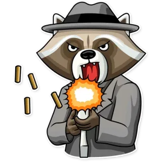 😡 szop, broń, zwierzę, kreskówka, broń, przestępstwo, gangster telegram sticker