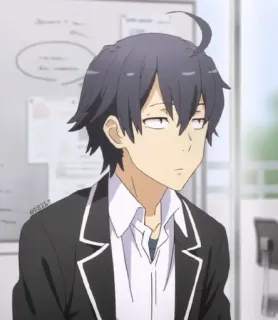 🫓 Hachiman Hikigaya My Teen Romantic Comedy SNAFU อนิเมะ, ตัวละคร, วัยรุ่น, ผมสีดำ, เครื่องแบบ whatsapp sticker