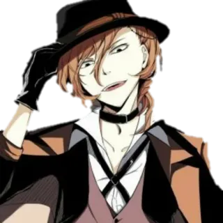 😏 Chuya Nakahara Bungou Stray Dogs Anime, Manga, Bungou Stray Dogs, Chuya Nakahara, Personnage, Chapeau telegram sticker