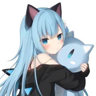 🤗 anime, mèo, gái, kawaii, tóc xanh, dễ thương, hoạt hình telegram sticker