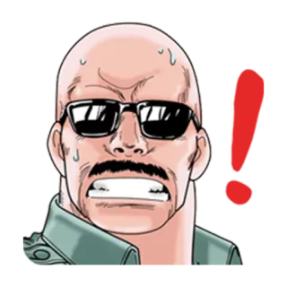 😦 homem, óculos de sol, rosto, careca, suor, expressão, sério, bigode telegram sticker