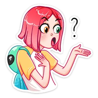 ❓ cartoon, girl, question, confused, sticker, surprise, expression whatsapp sticker