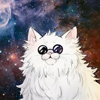🐈 Katze, Brille, Weltraum, Galaxie, weiß, Tier, Haustier, süß telegram sticker