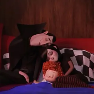 😴 Dracula Hotel Transylvania Drácula, Hotel Transilvânia, Mavis, Jonathan, família, dormindo, desenho animado telegram sticker