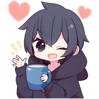 ☕ Anime, Schattig, Kawaii, Hart, Koffie, Cartoon, Chibi telegram sticker