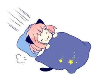 😴 Anya Forger Spy × Family Anime, Sonno, Cartone animato, Kawaii, Chibi, Gatto, Coperta whatsapp sticker