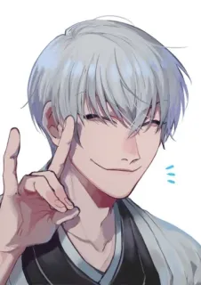 💙 Anime, Manga, Capelli bianchi, Sorriso, Segno di pace telegram sticker