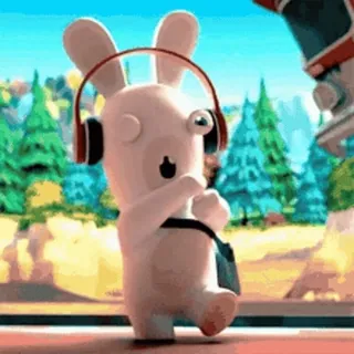 🥳 Rabbid conejo, auriculares, dibujos animados, bailando, lindo whatsapp sticker