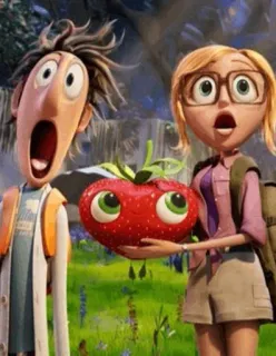 🍓 Cloudy with a Chance of Meatballs animowane, truskawka, jedzenie, kreskówka, film, postacie telegram sticker