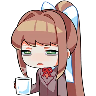 😪 Monika Doki Doki Literature Club! 애니메이션, 졸린, 커피, 모니카, 두근두근 telegram sticker