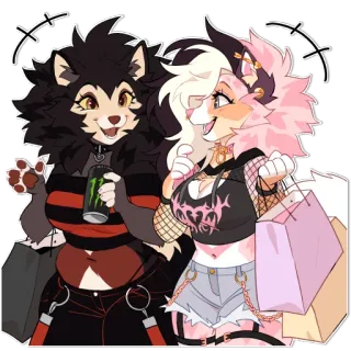 🛍️ furry, anthropomorphic, shopping, friends, anime style, female, cute whatsapp sticker