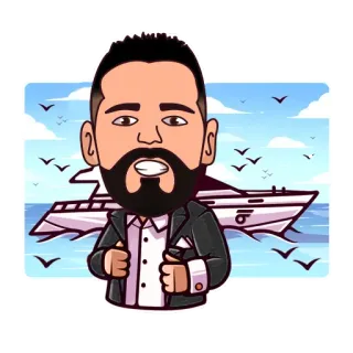 🤤 Dibujo animado, Hombre, Yate, Mar, Lujo, Viaje telegram sticker
