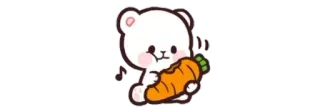 🥕 leche, lindo, comiendo, animal, kawaii, oso, zanahoria, blanco whatsapp sticker