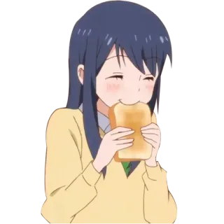 🍞 Dziewczyna anime, Jedzenie, Chleb, Kreskówka, Dziewczyna, Uśmiech telegram sticker